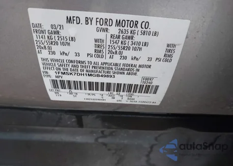 2021 Ford Explorer Xlt from USA, damaged, VIN 1FMSK7DH1MGB49893